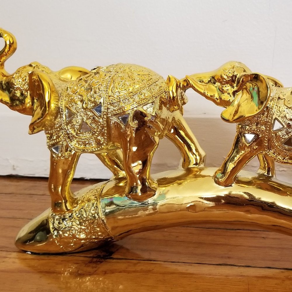 Dalax- Set of 3 Golden Color Thai Elephant Buddha Buddhist Collectible Statue